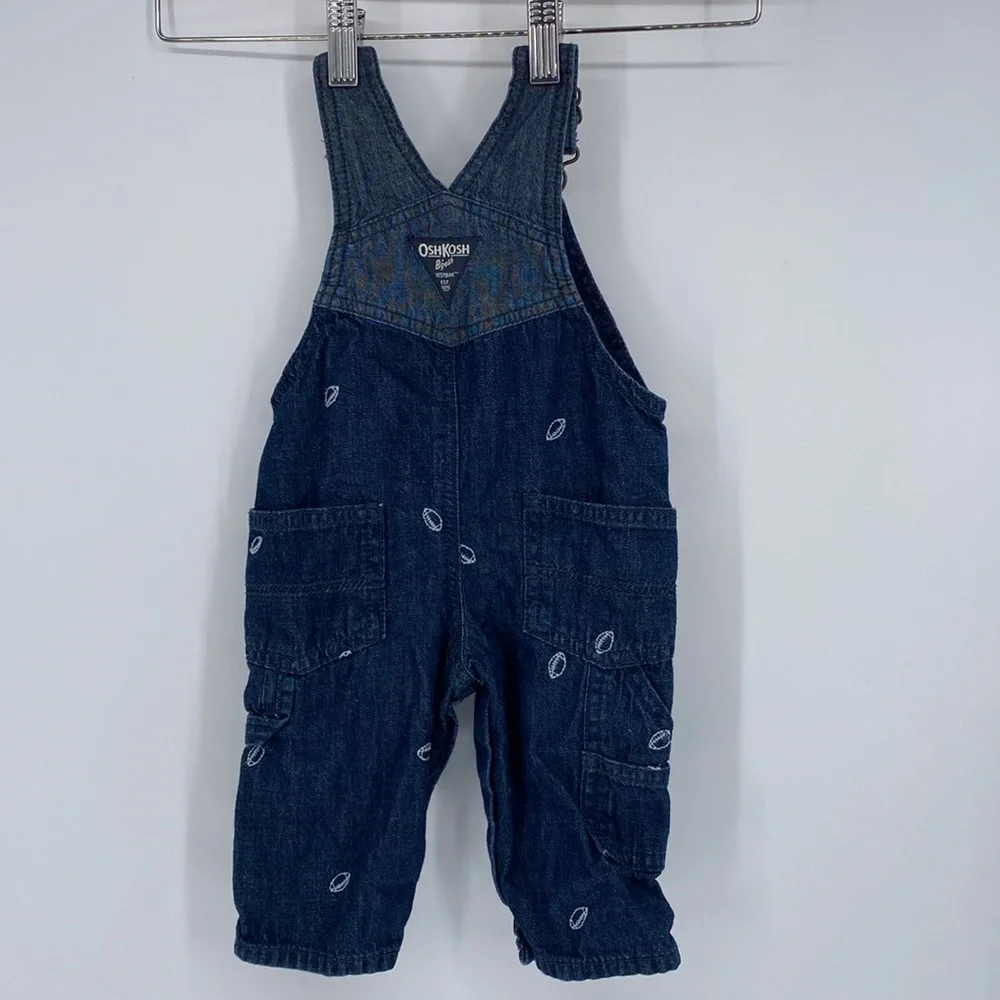 OshKosh Bgosh Overalls Boys 6M Blue Denim Football Kids Youth‎ Casual Baby